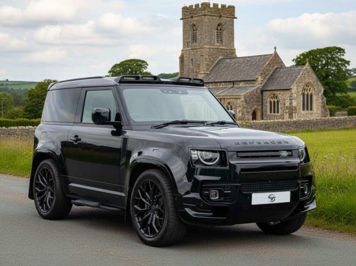 Land Rover Defender outside church